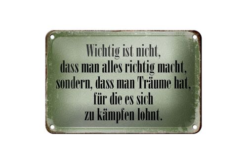 Blechschild Spruch 18x12cm wichtig Träume haben und kämpfen Dekoration