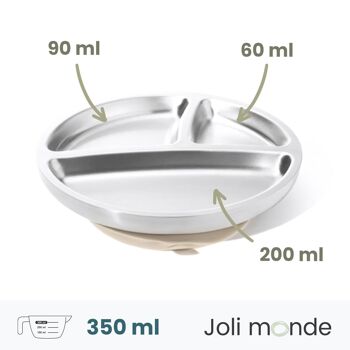 Assiette inox à ventouse & compartiments . Sable 5