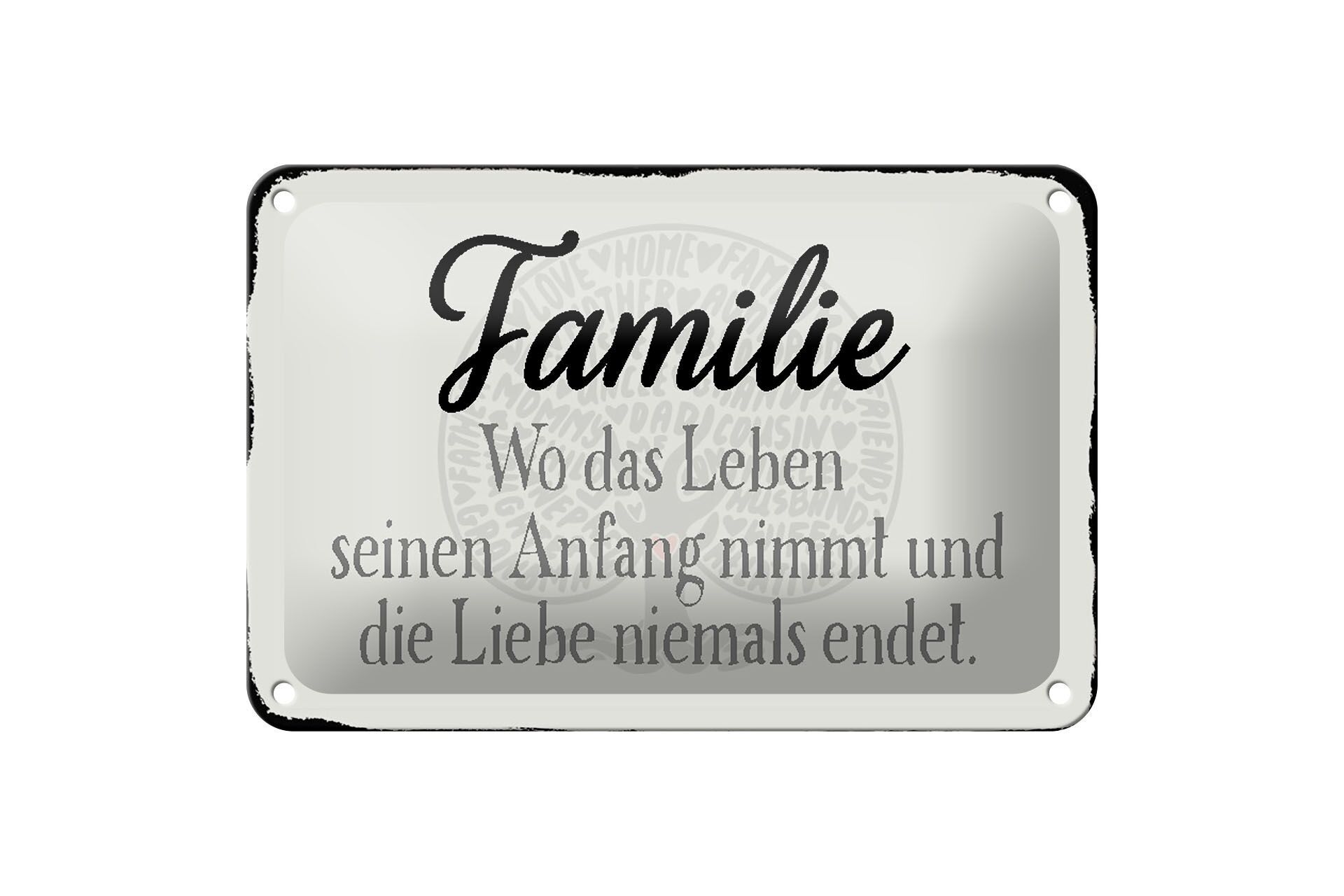 Cartel de chapa con texto "Familia donde comienza la vida" 18x12cm decoración