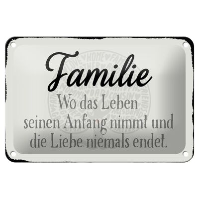 Cartel de chapa con texto "Familia donde comienza la vida" 18x12cm decoración