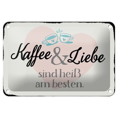 Cartel de chapa que dice "café y amor caliente", 18x12cm, la mejor decoración