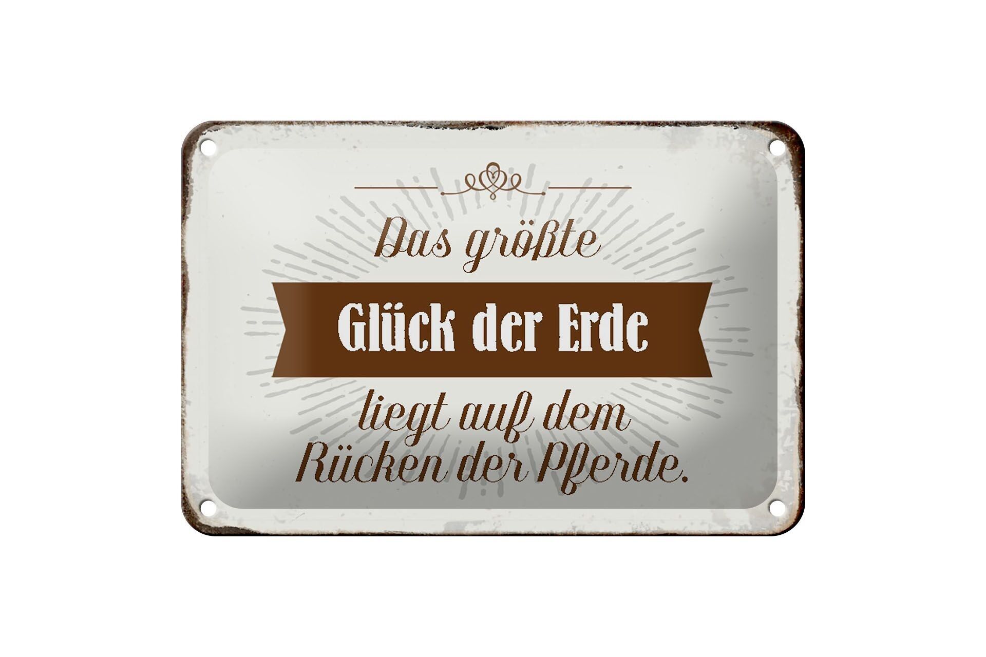 Tin sign saying 18x12cm happiness of the earth on back horses decoration