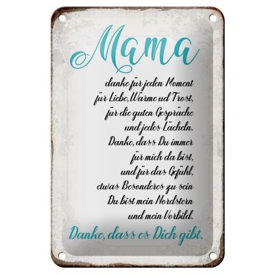 Targa in metallo con scritta "Mamma" 12x18 cm Grazie per la decorazione esistente