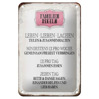 Blechschild Spruch 12x18cm Familien Regeln leben lieben Dekoration