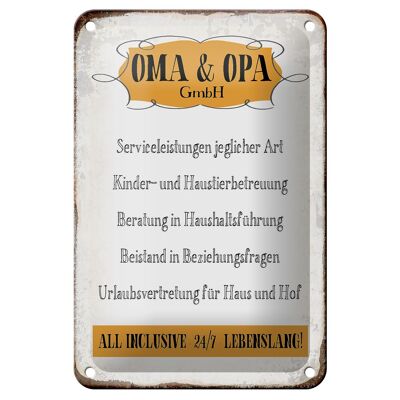 Cartel de chapa que dice 12x18 cm Oma Grandpa GmbH 24 horas al día, 7 días a la semana, decoración para toda la vida