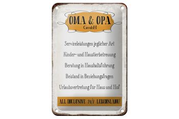 Plaque en tôle disant 12x18 cm Oma Grandpa GmbH Décoration à vie 24h/24 et 7j/7 1
