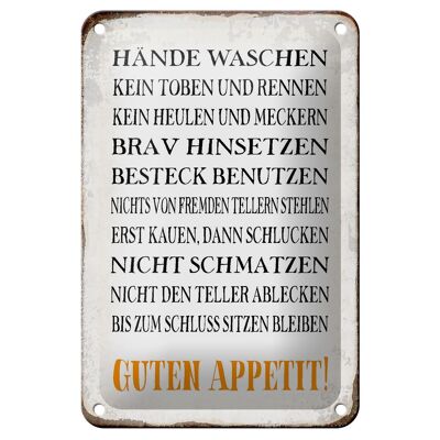 Tin sign saying 12x18cm wash your hands enjoy your meal decoration