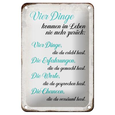 Blechschild Spruch 12x18cm 4 Dinge kommen nie mehr zurück Dekoration