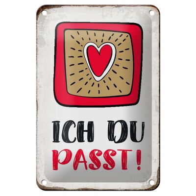 Targa in metallo con scritta "I you fit heart love" 12x18 cm