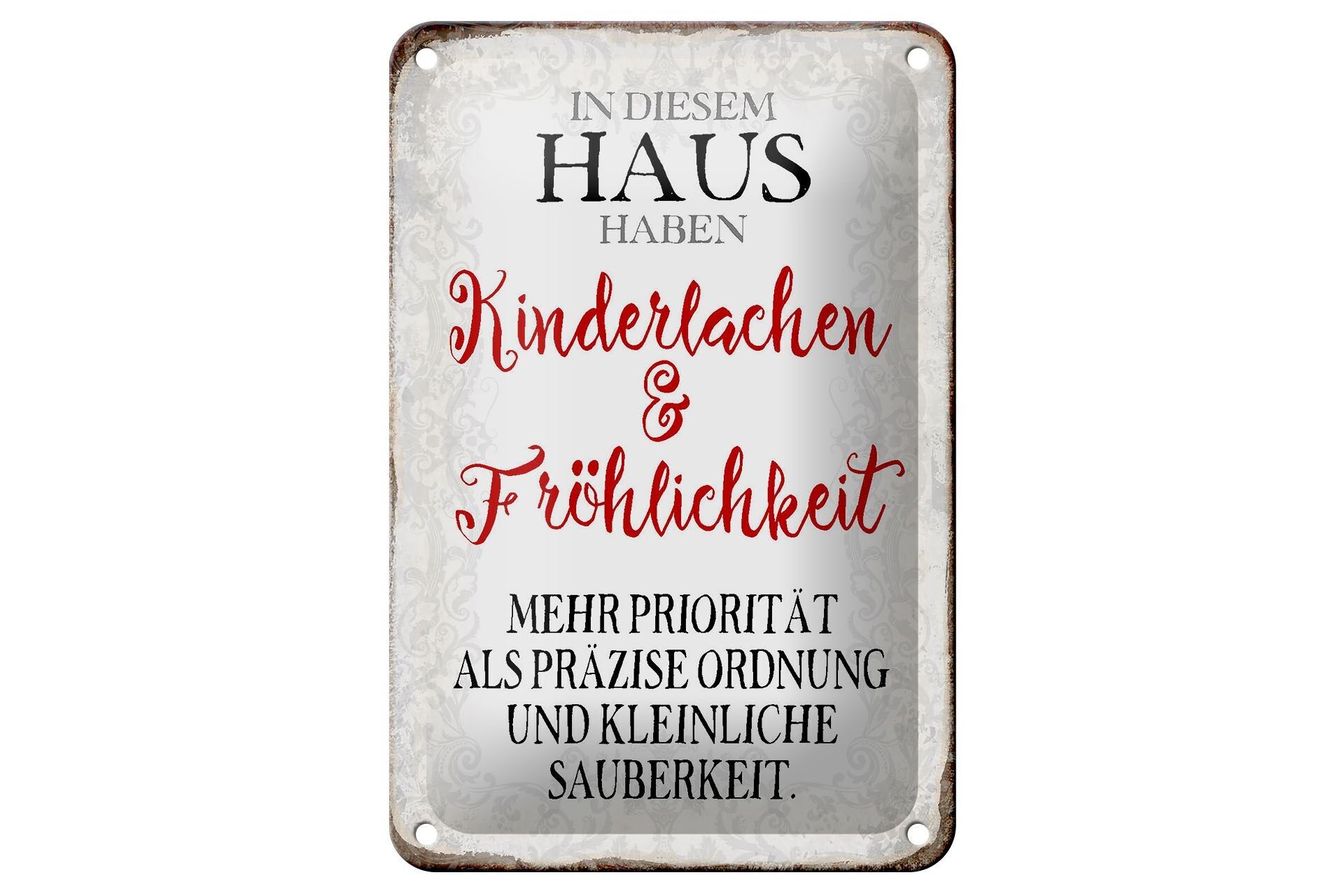 Tin sign saying 12x18cm in this house children's laughter decoration