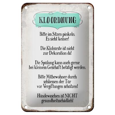 Blechschild Hinweis 12x18cm Klo Ordnung die Klobürste Dekoration