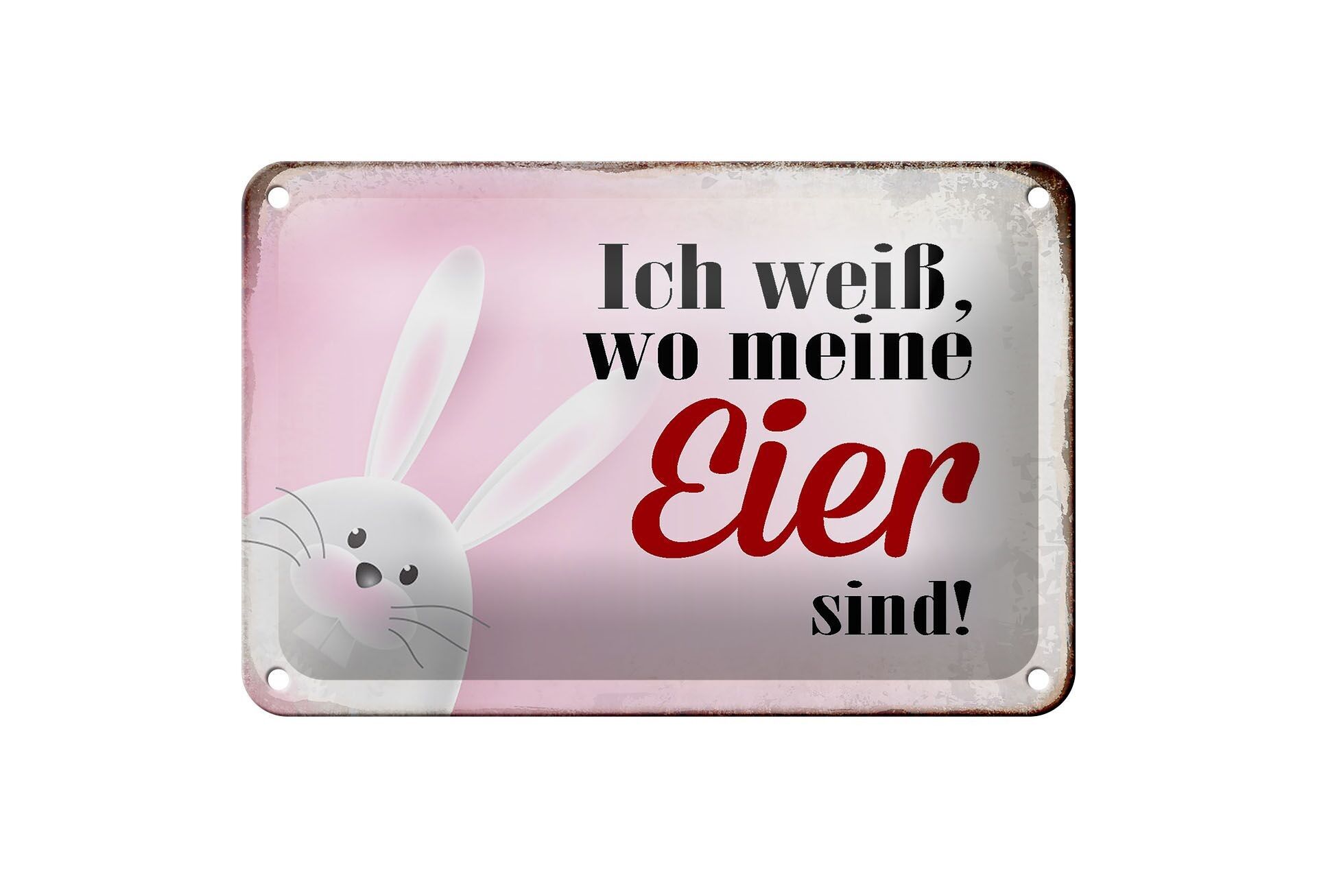 Panneau en étain indiquant 18x12 cm, le lapin de Pâques sait où sont les œufs décoratifs