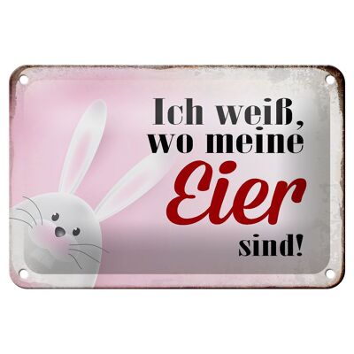 Tin sign saying 18x12cm Easter bunny knows where eggs are decoration