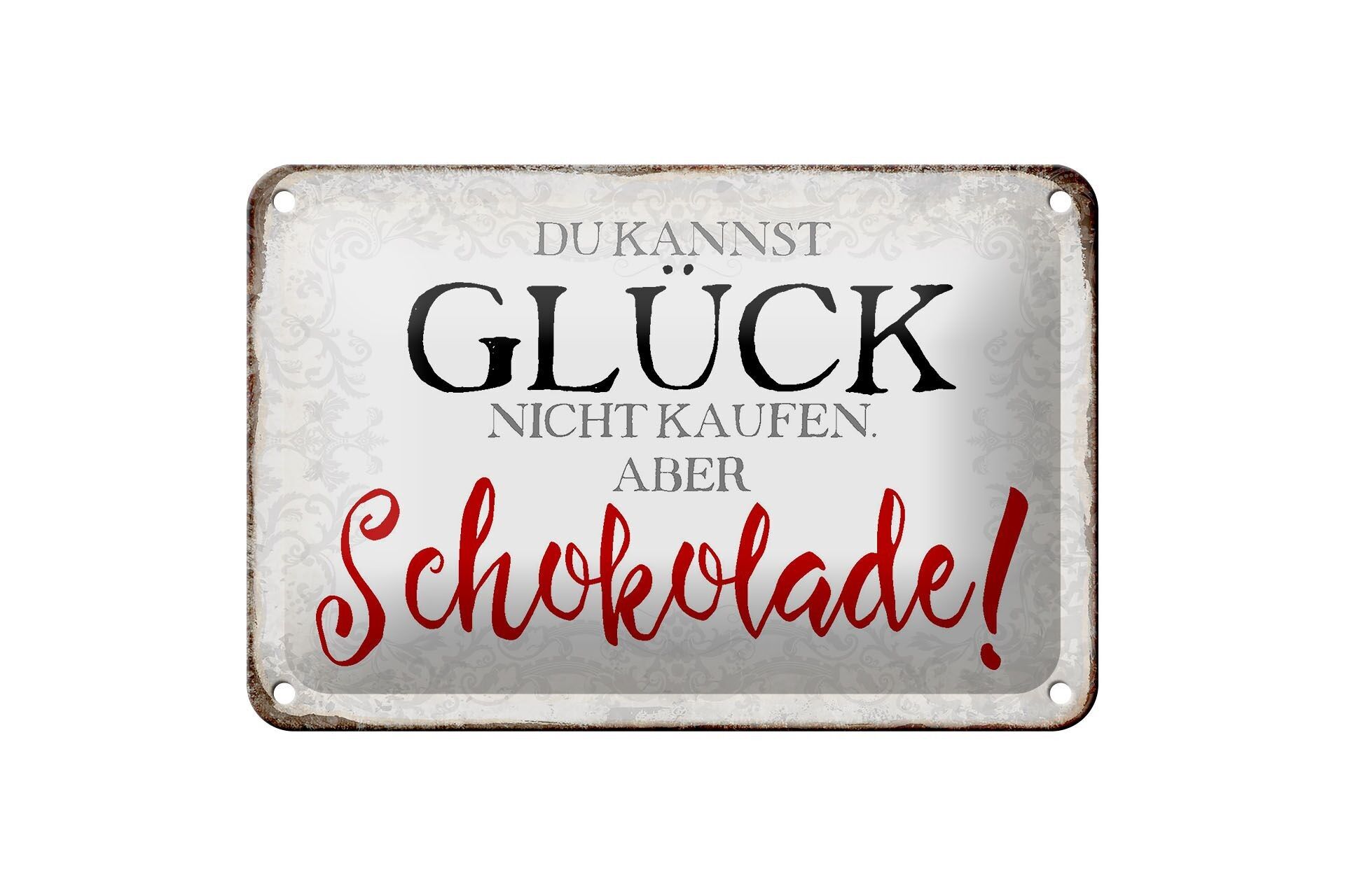 Targa in latta con scritta 18x12 cm Felicità non comprare decorazione al cioccolato