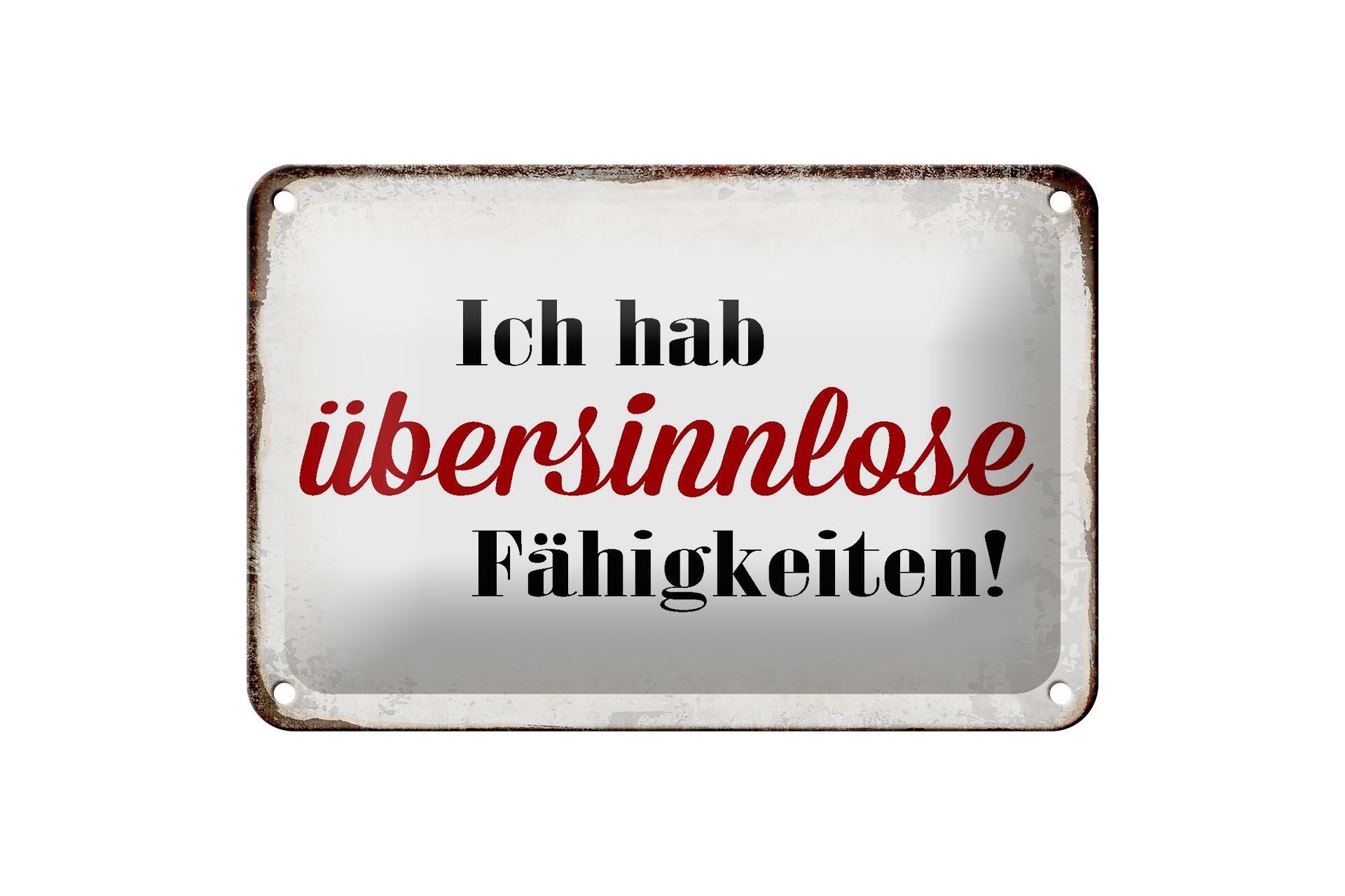 Targa in metallo con scritta "Ho abilità senza cervello" 18x12 cm