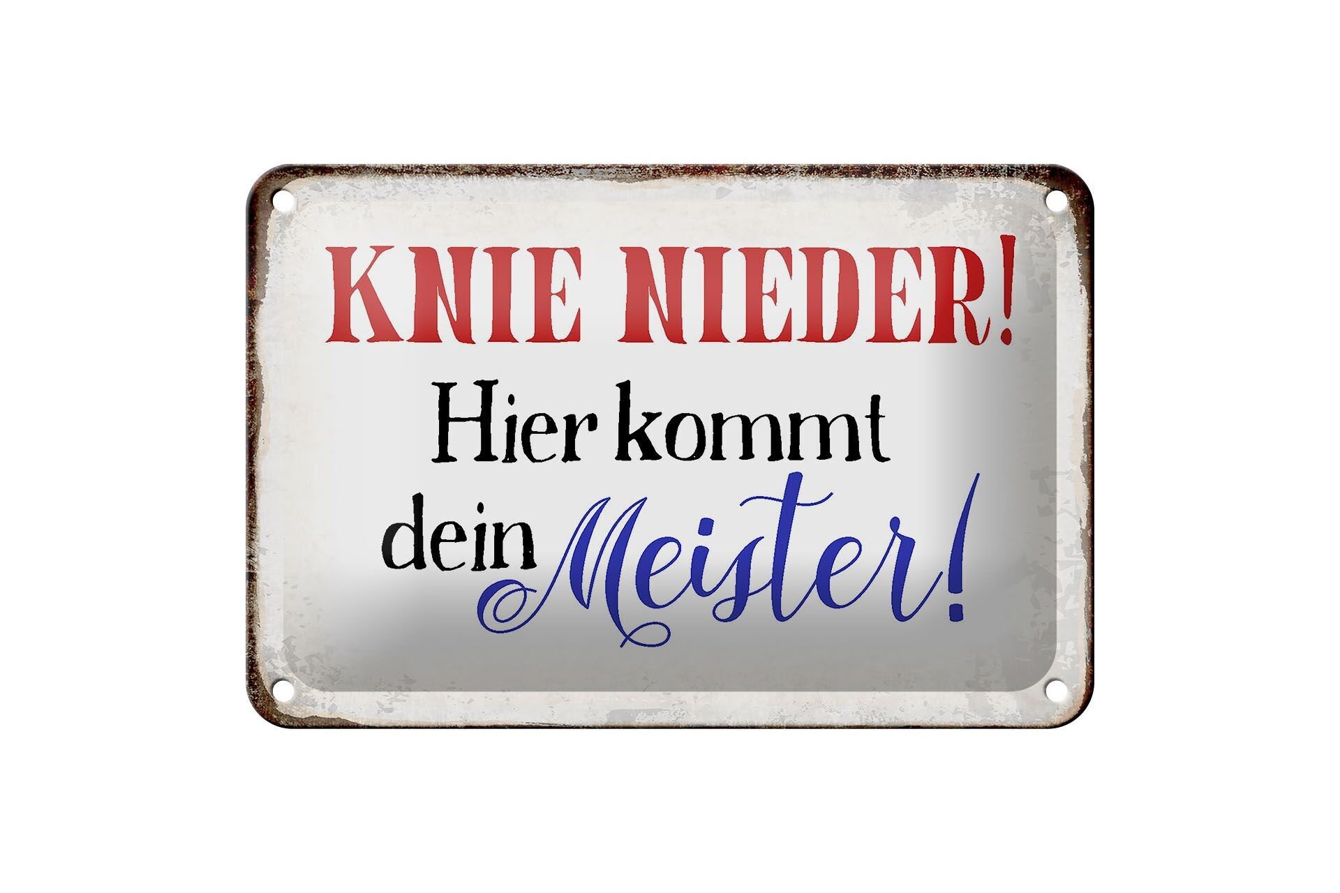 Targa in metallo con scritta 18x12 cm Inginocchiati, ecco che arriva la decorazione principale