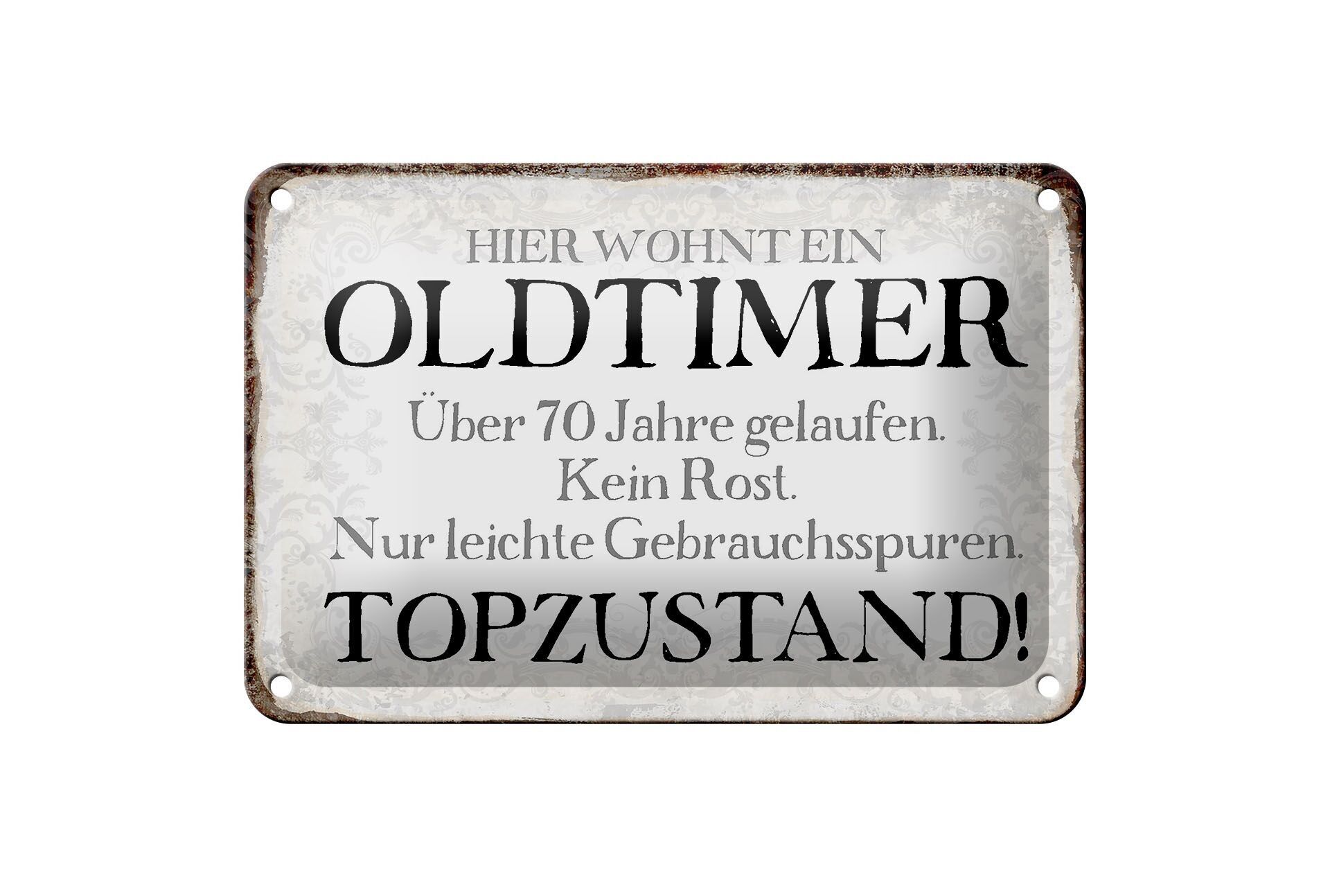 Blechschild Spruch 18x12cm hier wohnt Oldtimer über 70 Dekoration
