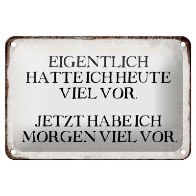 Blechschild Spruch 18x12cm eigentlich hatte heute viel vor Dekoration