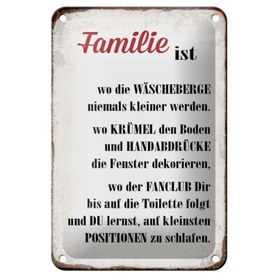 Blechschild Spruch 12x18cm Familie ist wo die Wäscheberge Dekoration