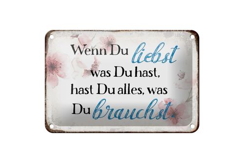 Blechschild Spruch 18x12cm wenn du liebst was du hast Dekoration