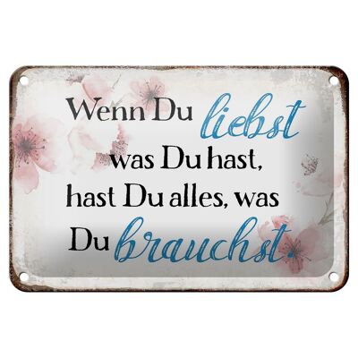 Blechschild Spruch 18x12cm wenn du liebst was du hast Dekoration