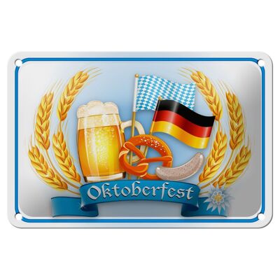 Cartel de chapa con nota 18x12cm, Oktoberfest, cerveza, pretzel, salchicha, decoración