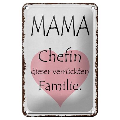 Targa in metallo con scritta "Mom Boss Crazy Family" 12x18 cm