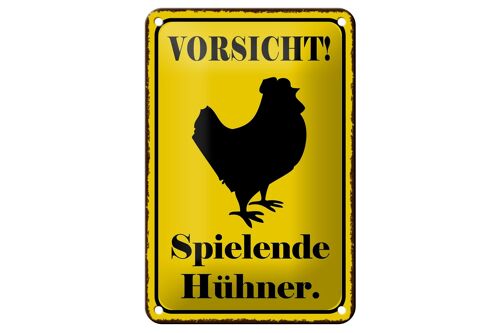 Blechschild Hinweis 12x18cm Vorsicht spielende Hühner Dekoration