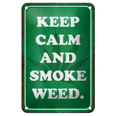 Cartel de chapa que dice 12x18cm Keep Calm and smoke weed decoración