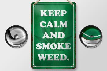 Panneau en étain disant 12x18cm, décoration Keep Calm and smoke weed 2