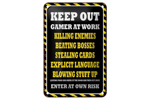 Blechschild Spruch 12x18cm Keep Out gamer at work killing Dekoration