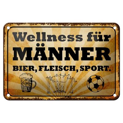 Targa in metallo con scritta Wellness Men Birra Carne Decorazione 18x12 cm