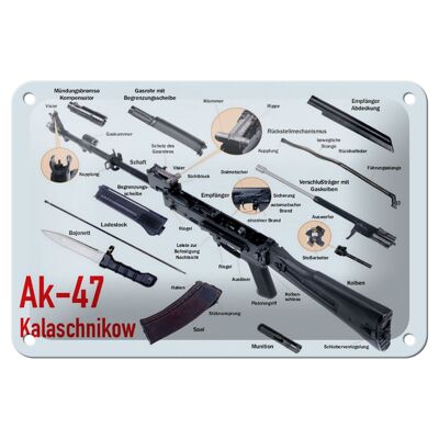 Blechschild Gewehr 18x12cm AK-47 Kalaschnikow Einzelteile Dekoration