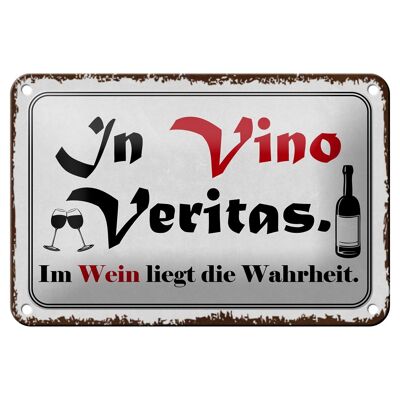 Tin sign saying 18x12cm in Vino Veritas wine truth decoration