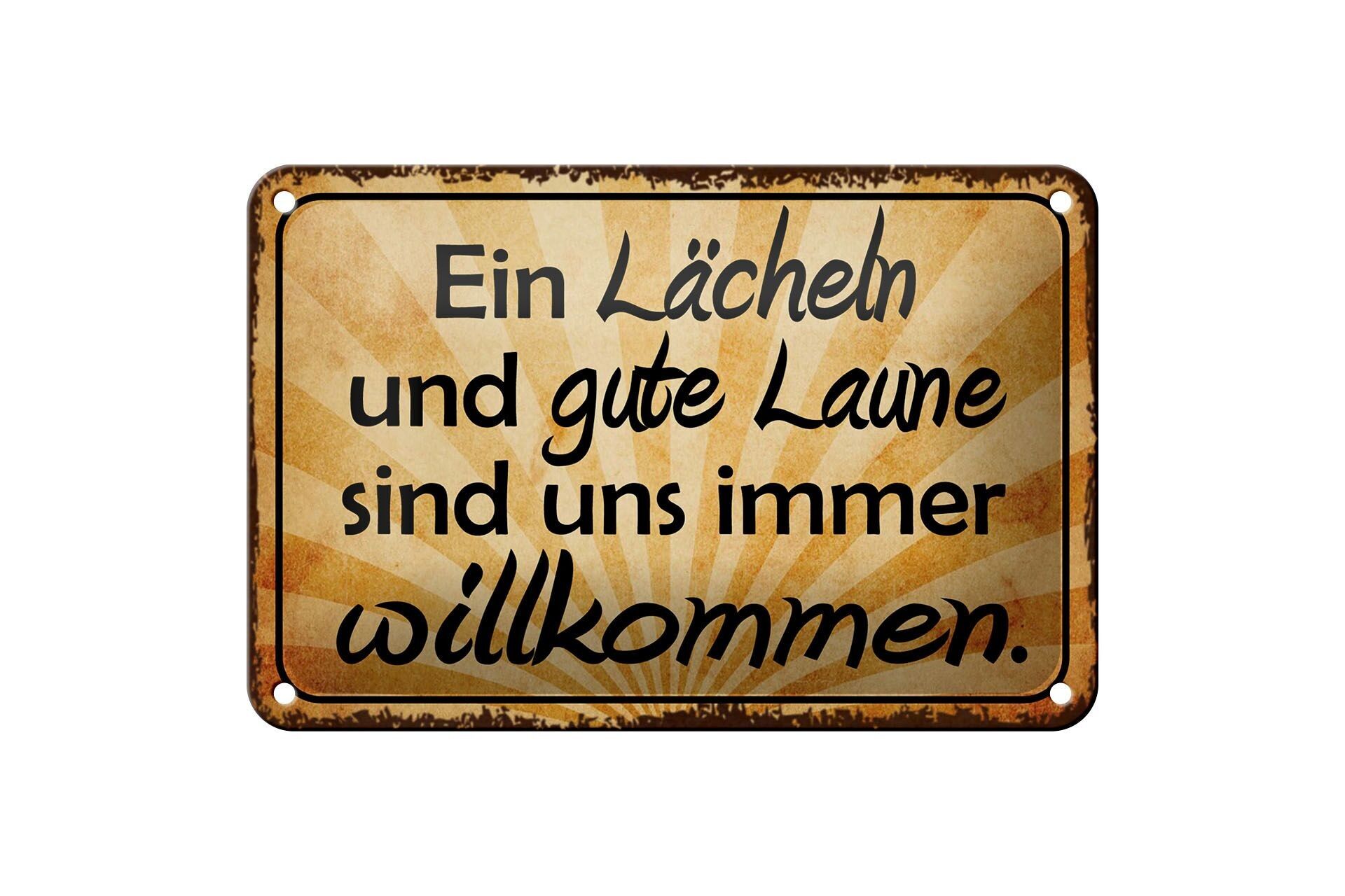 Targa in metallo con scritta 18x12 cm sorriso buon umore decorazione di benvenuto
