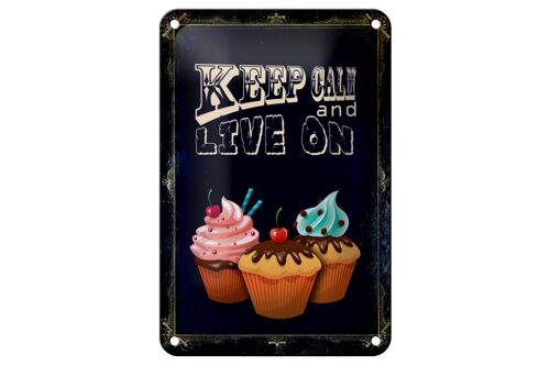 Blechschild Spruch 12x18cm Cupcake Keep Calm and live on Dekoration