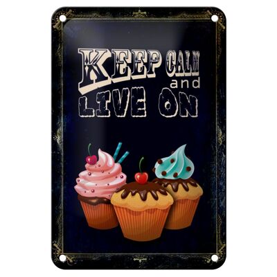 Cartel de chapa con texto "Cupcake Keep Calm and live on", 12x18cm