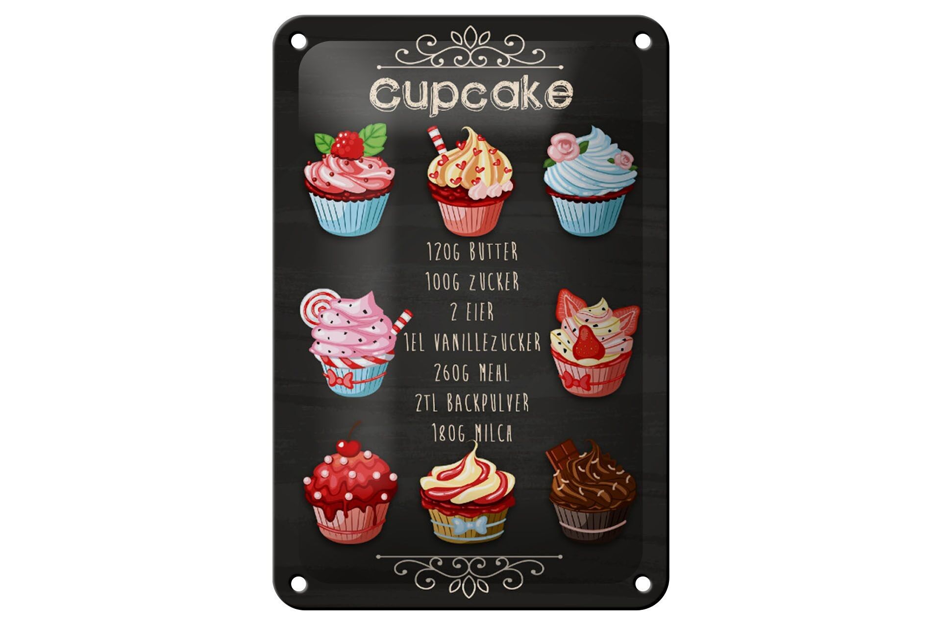 Targa in metallo ricetta cupcake 12x18 cm 120G decorazione burro zucchero