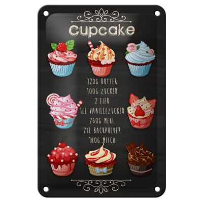 Blechschild Rezept 12x18cm Cupcake 120G Butter Zucker Dekoration