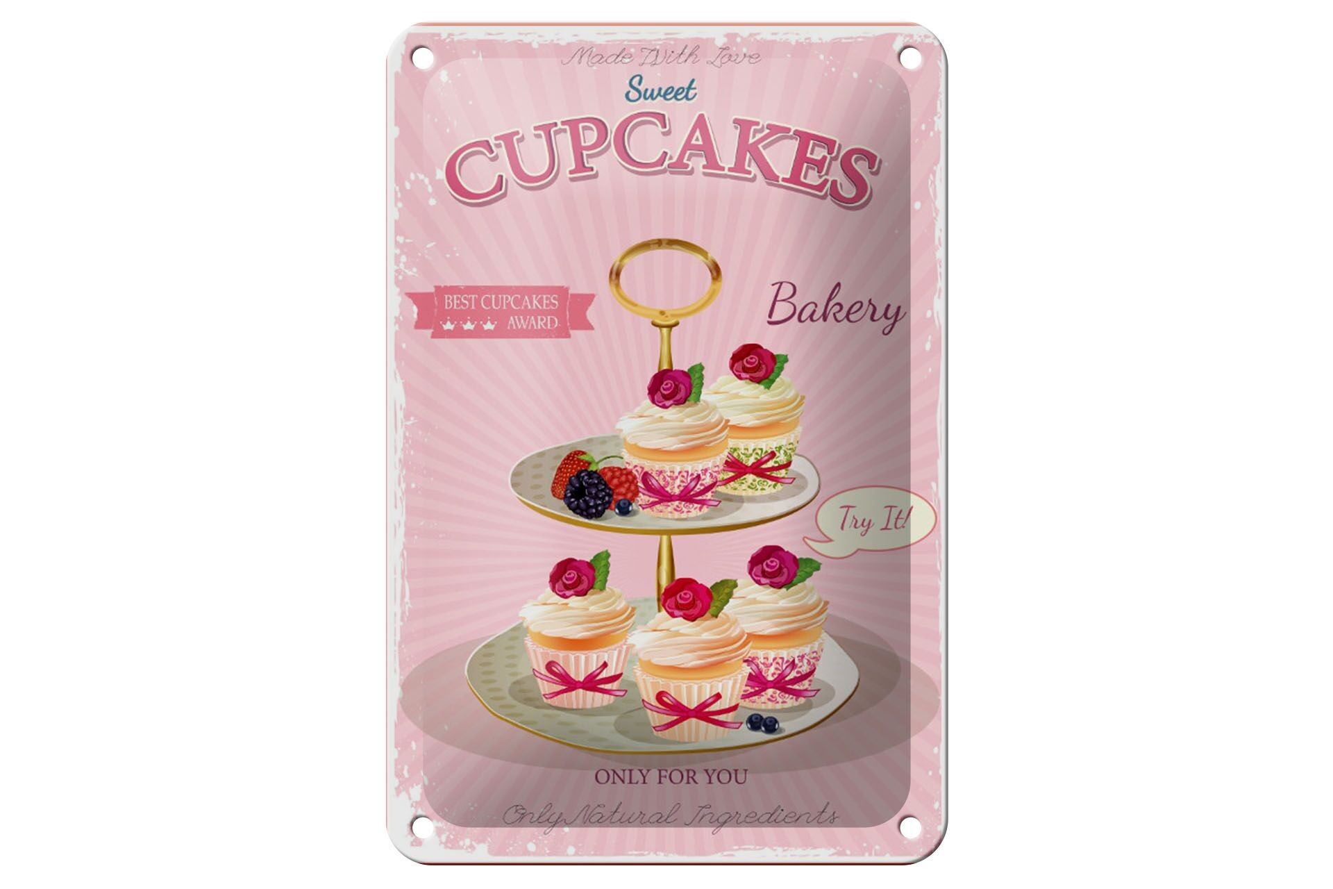 Cartel de chapa comida 12x18cm cupcakes dulces mejor premio decoración