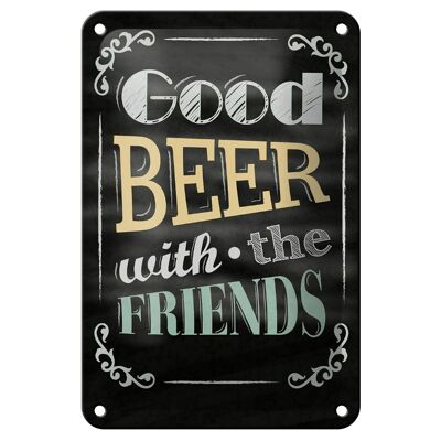 Cartel de chapa con texto "Buena cerveza" de 12x18 cm con decoración de Friends