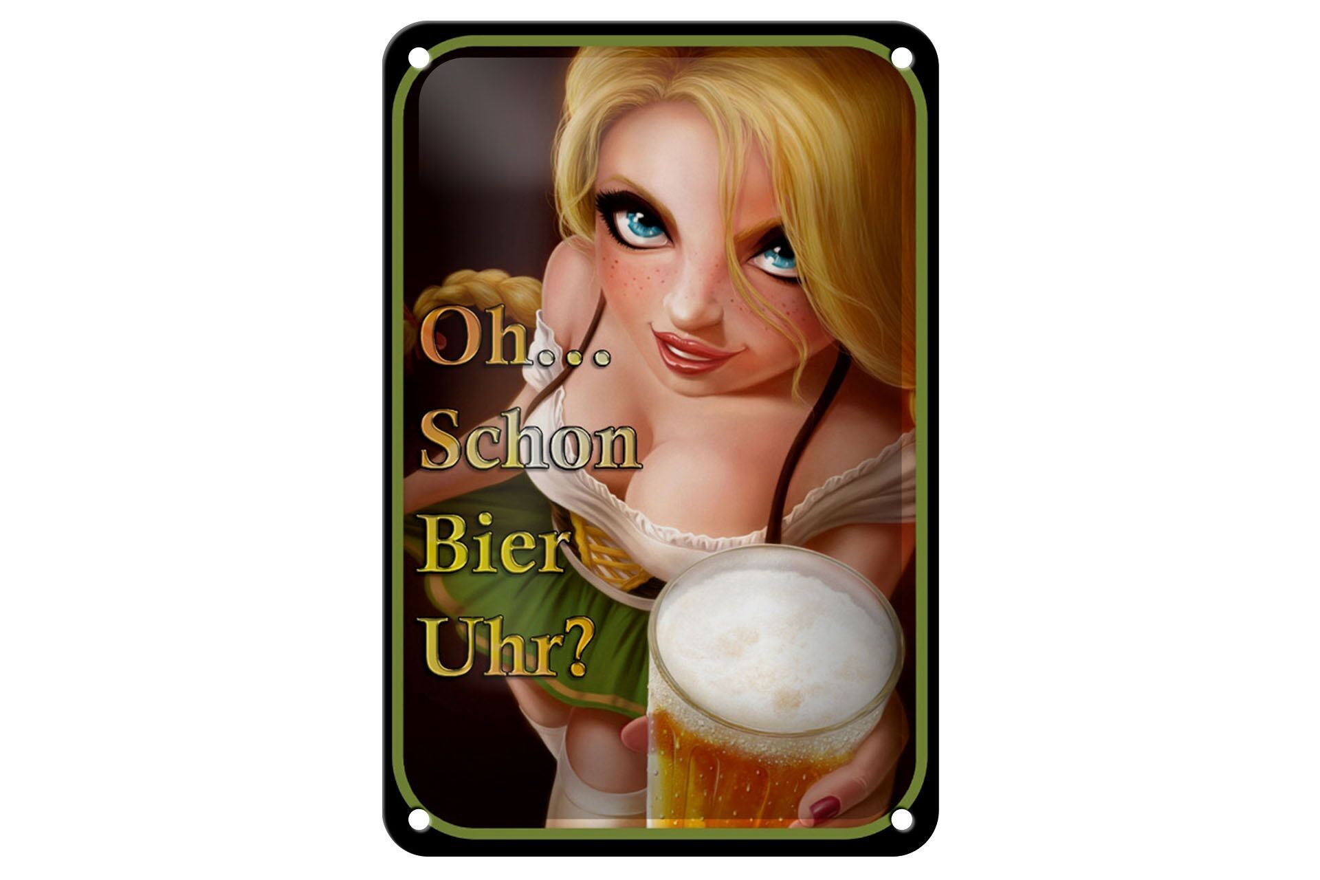 Targa in metallo con scritta Pinup 12x18 cm Oh, già birra in punto? decorazione