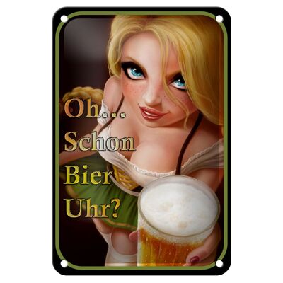 Blechschild Spruch 12x18cm Pinup Oh schon Bier Uhr ? Dekoration