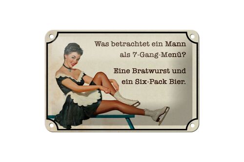 Blechschild Spruch 18x12cm 7-Gang-Menü Mann Wurst Bier Dekoration
