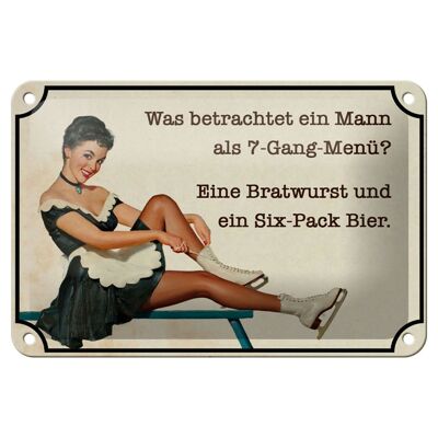 Blechschild Spruch 18x12cm 7-Gang-Menü Mann Wurst Bier Dekoration