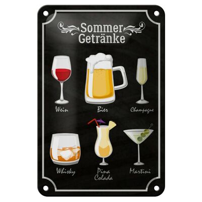 Tin sign saying 12x18cm summer drinks wine beer decoration