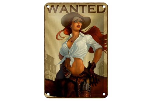 Blechschild Pinup 12x18cm wanted Cowgirl Wanddeko Dekoration