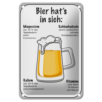 Blechschild Spruch 12x18cm Bier Magnesium Kalium Vitamine Dekoration