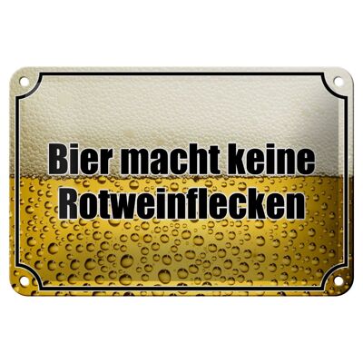 Metal sign saying 18x12cm beer no red wine stains decoration