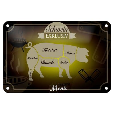 Plaque en tôle viande 18x12cm cochon, décoration de menu exclusive